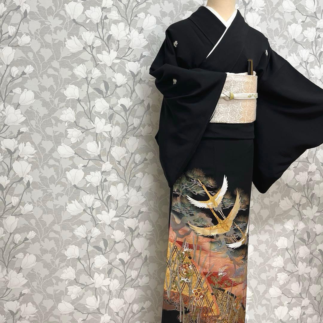 正絹 江戸褄 作家物 飛鶴に松 黒留袖