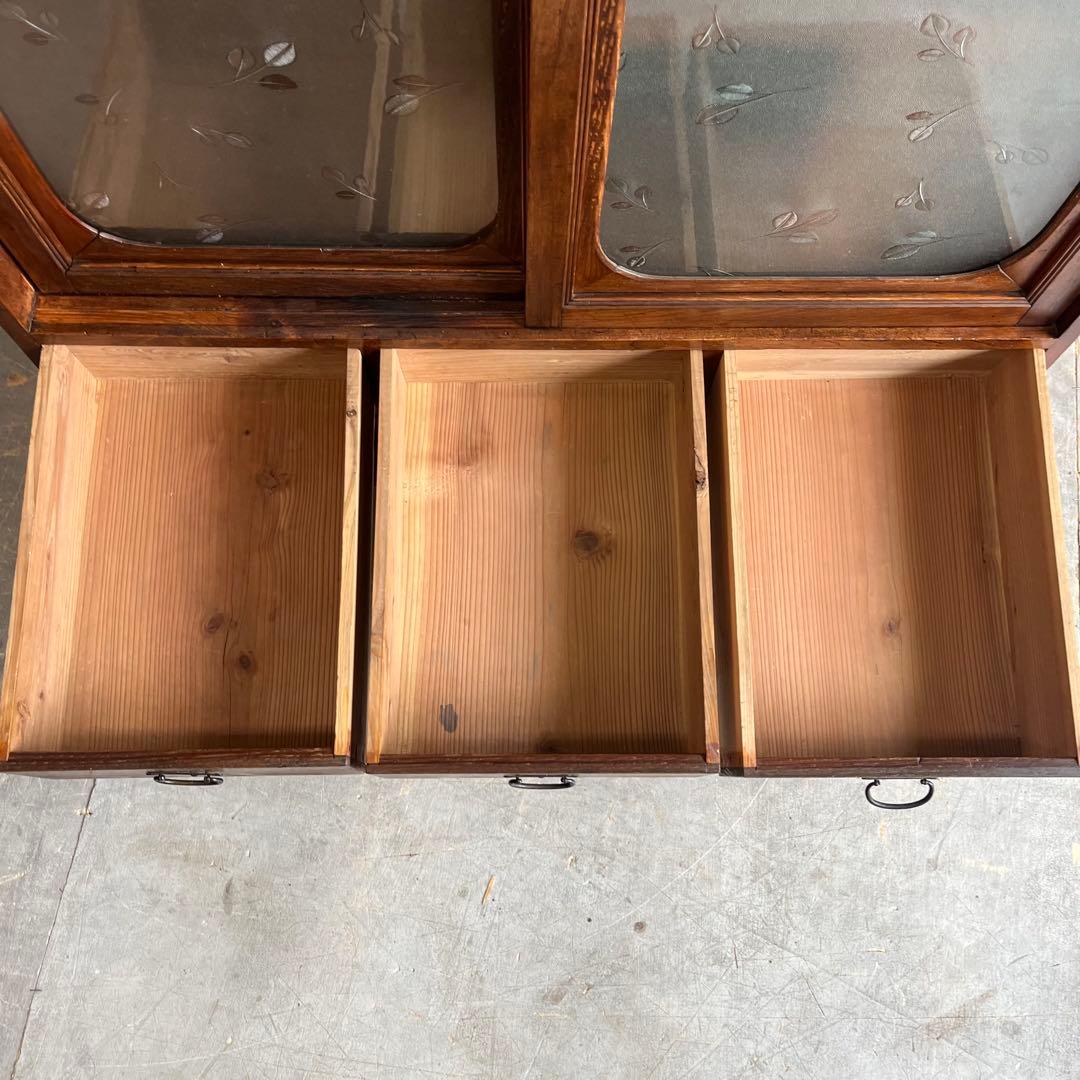 アンティーク ガラス 戸棚 キャビネット 飾り棚 昭和レトロ 無垢材 z499