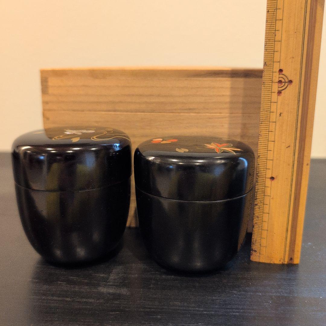 茶道具　桐柾茶通箱　木製漆棗二点　計三点