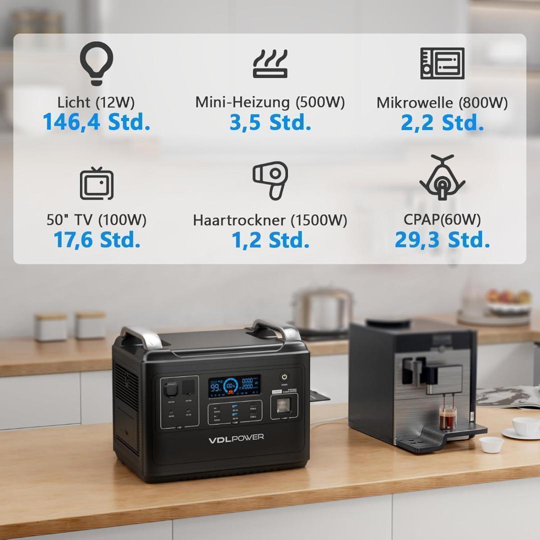 VDLポータブル電源 2000W 大容量 リン酸鉄リチウム電池