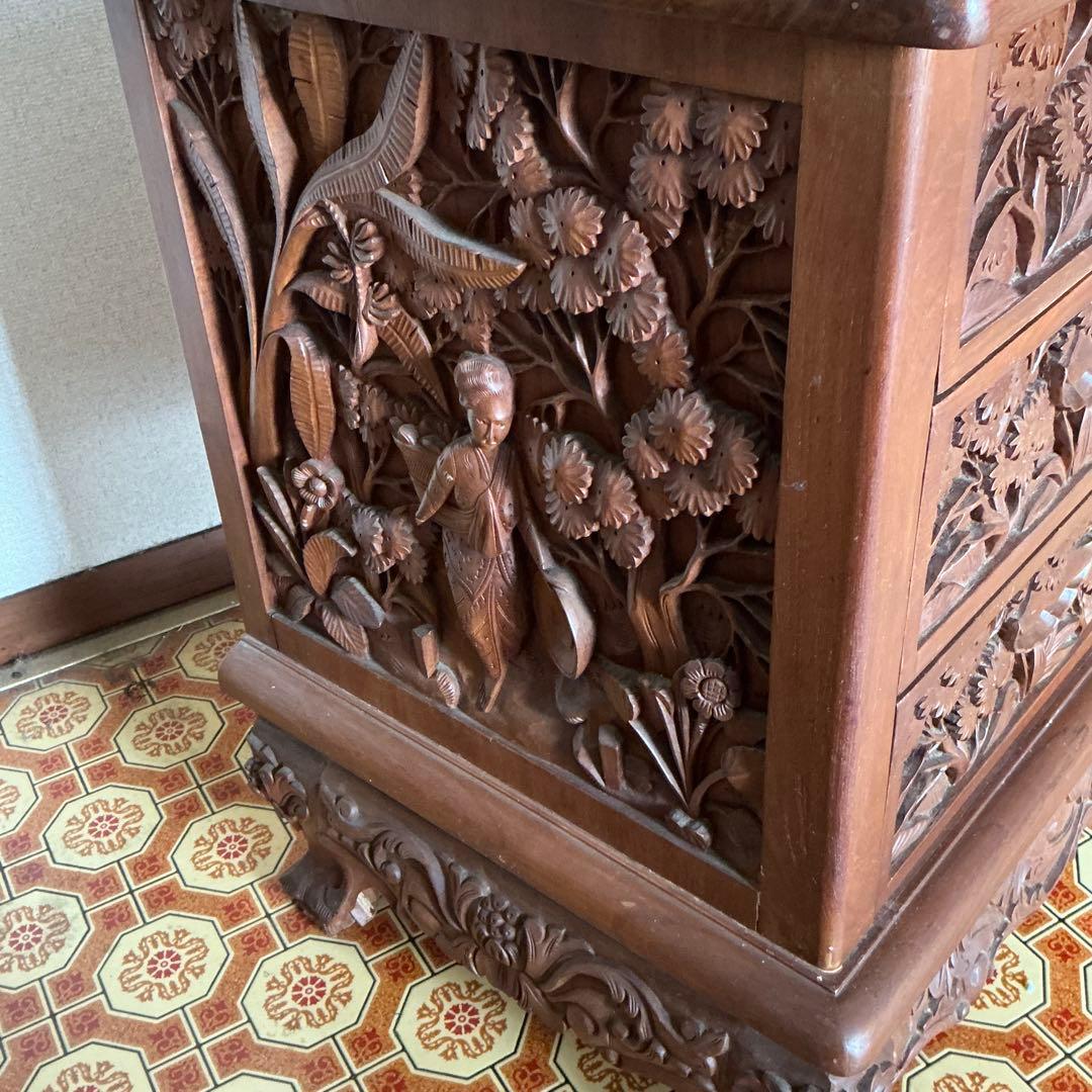 アジアンスタイル 木製家具 手彫り装飾　バリ島　伝統工芸　職人手彫り　チェスト