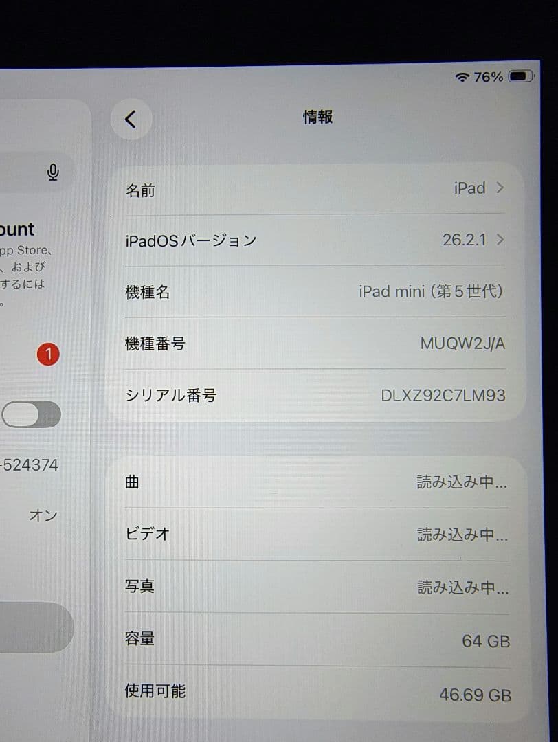 バッテリー95%【iPad mini 5世代 64GB WiFi】充放電163回