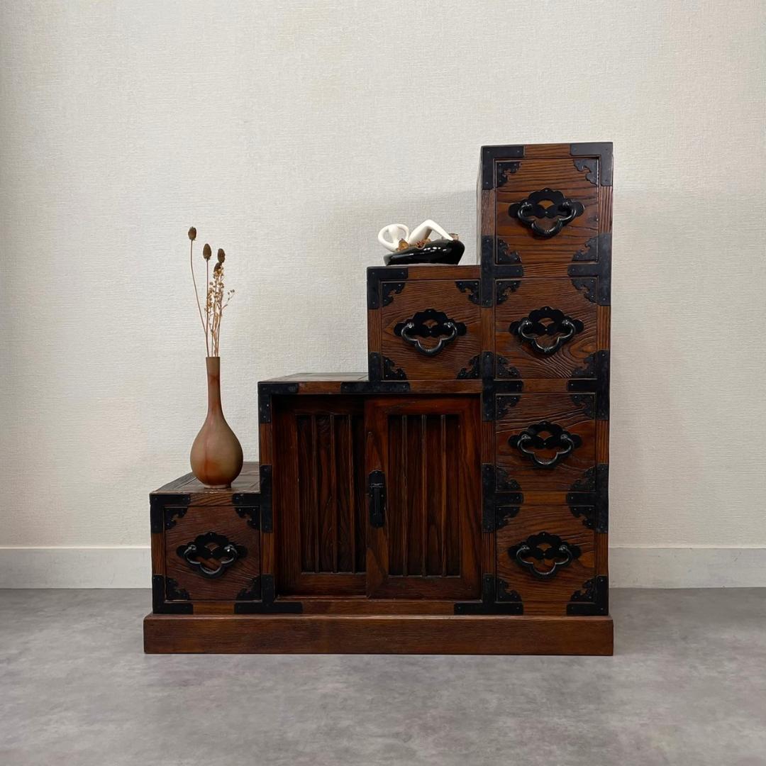 両面 階段箪笥 4段 飾り棚 民芸家具 小物入れ レトロ ヴィンテージ 和家具