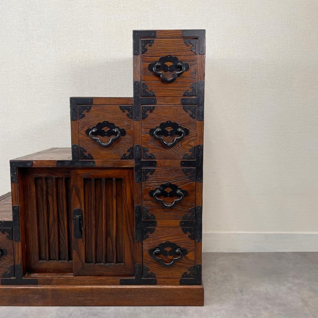 両面 階段箪笥 4段 飾り棚 民芸家具 小物入れ レトロ ヴィンテージ 和家具