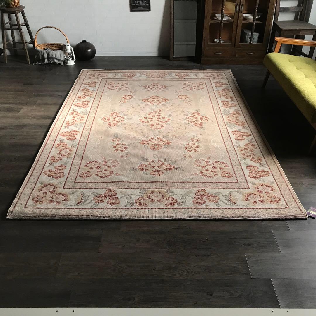 花柄 和風 ラグ ラグマット 段通 絨毯169×241cm ベージュ