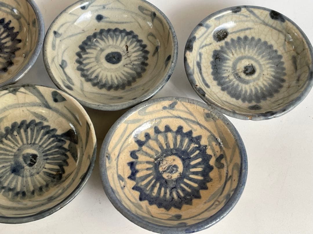 骨董　アンティーク　清朝　中国　染付　花文様　豆皿　小皿　手塩皿　5枚