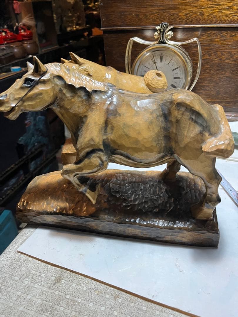 馬の木彫り、木彫りの馬、道産子馬木彫り、道産子馬、北海道の馬、番場馬