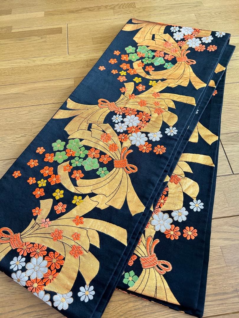 七五三　７歳　着物帯セット　朱色系　レトロ